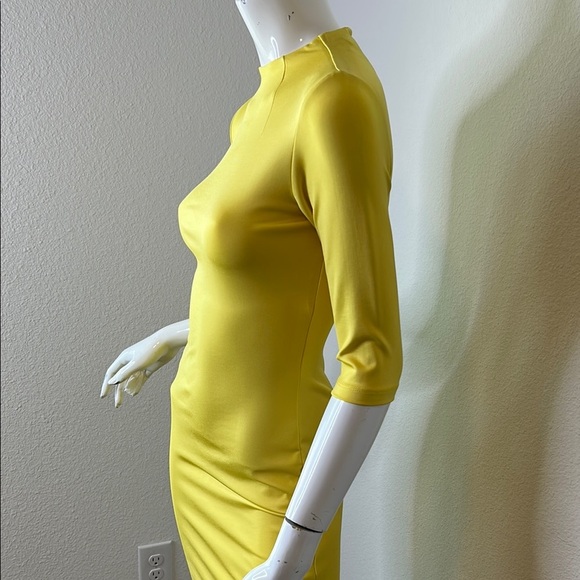 Alice + Olivia Yellow Ruched Bodycon Midi Dress - Picture 3 of 13
